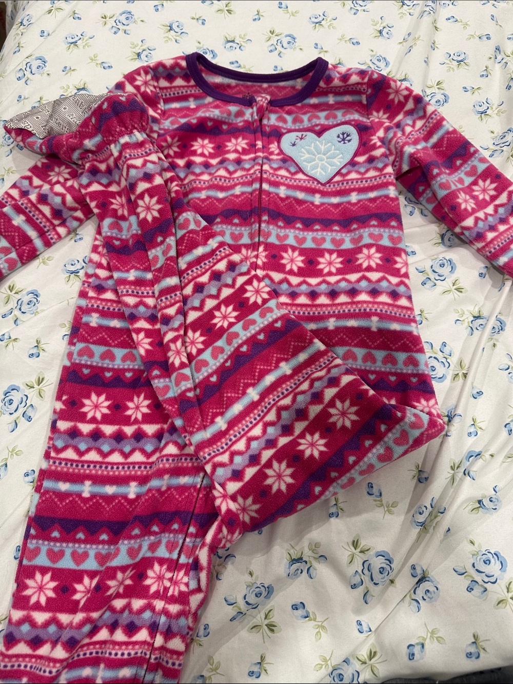 Girls Pink & Light Blue Fleece Holiday One-Piece Pajamas